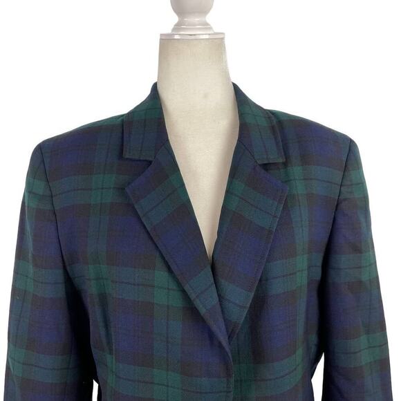 Brooks Brothers Tartan Plaid Green Black Watch Single Breasted Wool Blazer SZ 14 - Picture 6 of 16